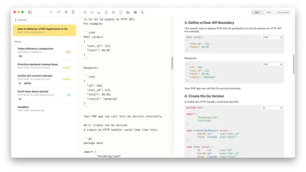 Apple Notes alternative with code syntax highlighting